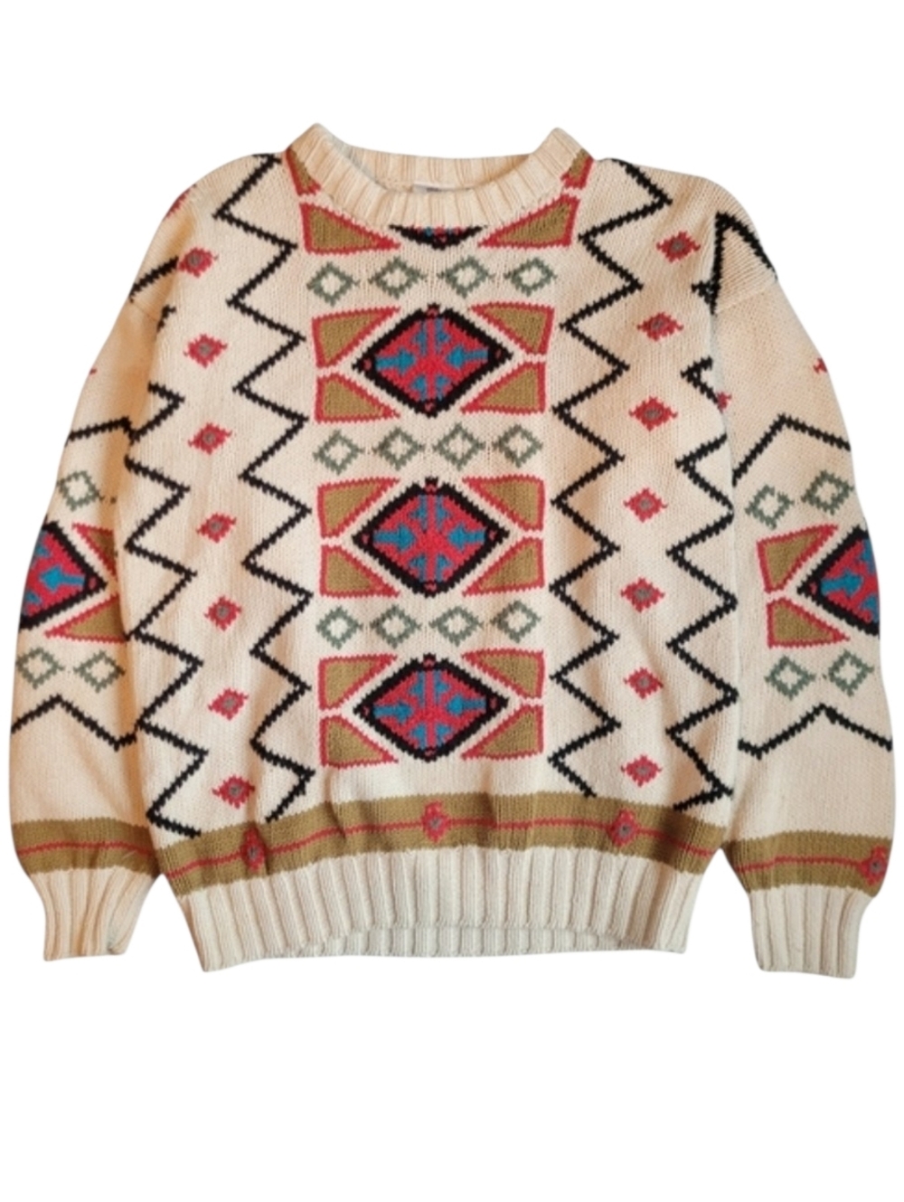 Vintage Navajo Pattern Men's Cotton Crew Neck Sweater Medium
